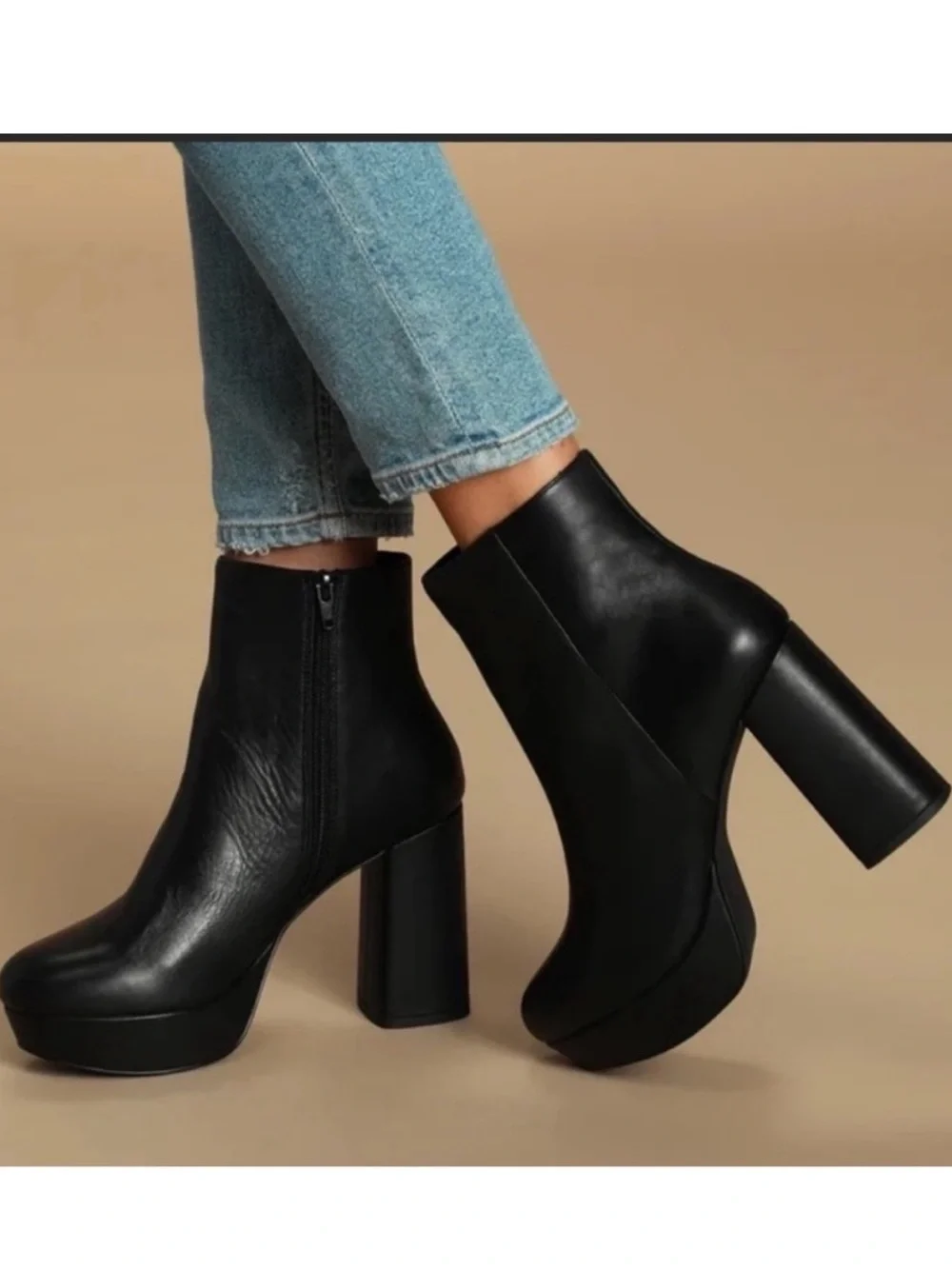 Steve Madden “Grate” Black Leather Platform Chunky Heel Ankle Boots Size 8.5